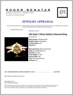 14K Gold 1.70ctw Solitaire Diamond Ring