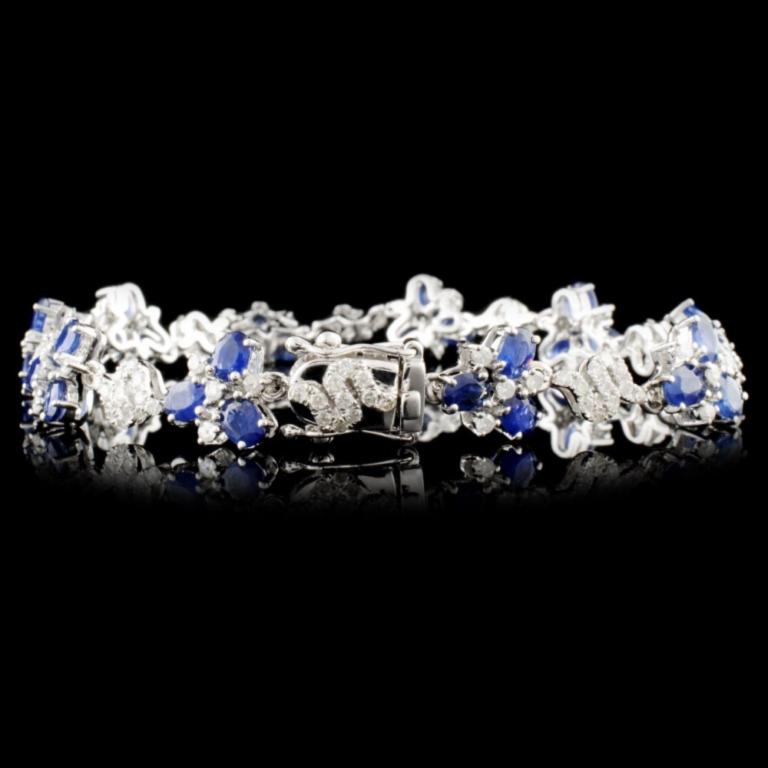 14K Gold 6.70ct Sapphire & 1.65ctw Diamond Bracele