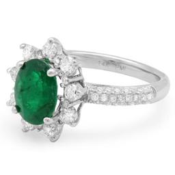 14K Gold 2.50ct Emerald & 1.00ct Diamond Ring