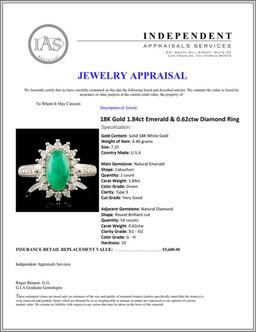 18K Gold 1.84ct Emerald & 0.62ctw Diamond Ring