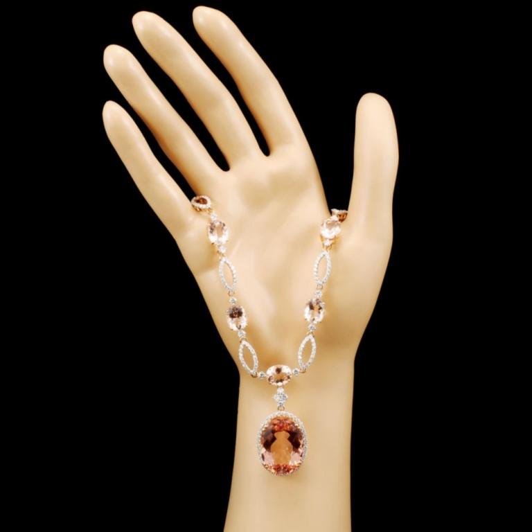 14K Gold 44.18ct Morganite & 4.25ctw Diamond Neckl