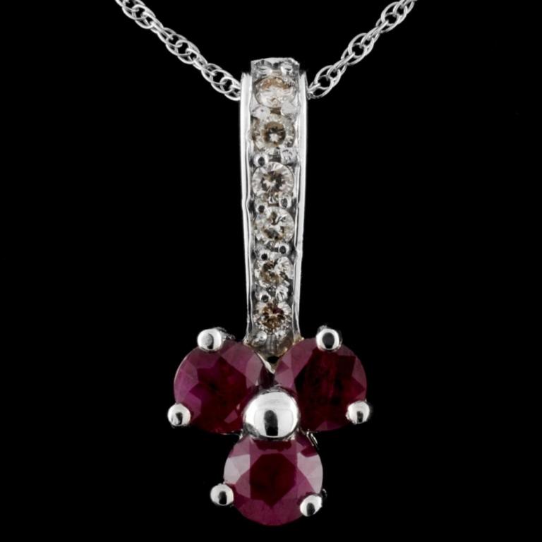 14K White Gold 1.56ct Ruby & 0.23ct Diamond Pendan