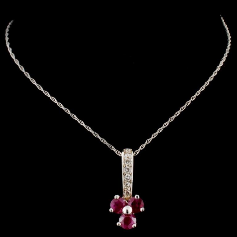 14K White Gold 1.56ct Ruby & 0.23ct Diamond Pendan