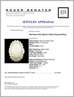 14K Gold 4.53ct Opal & 1.65ctw Diamond Ring