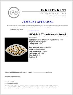 18K Gold 1.27ctw Diamond Brooch