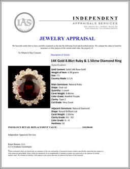 14K Gold 8.86ct Ruby & 1.50ctw Diamond Ring