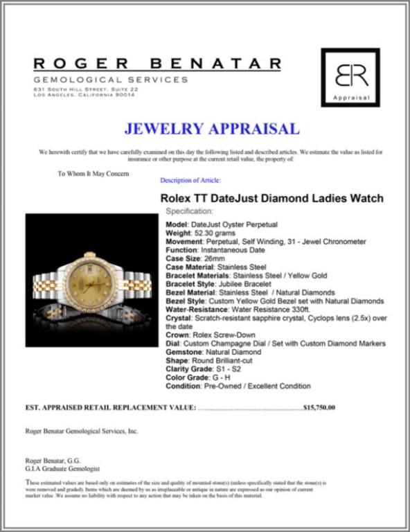 Rolex TT DateJust Diamond Ladies Watch