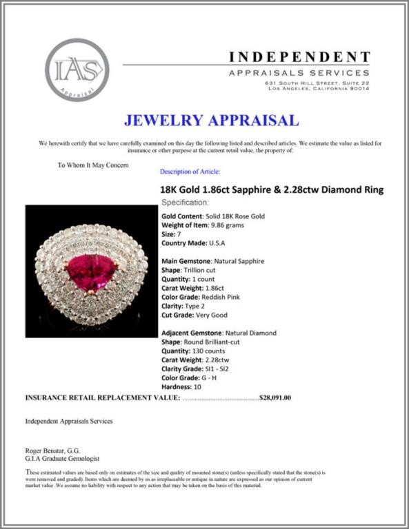 18K Gold 1.86ct Sapphire & 2.28ctw Diamond Ring