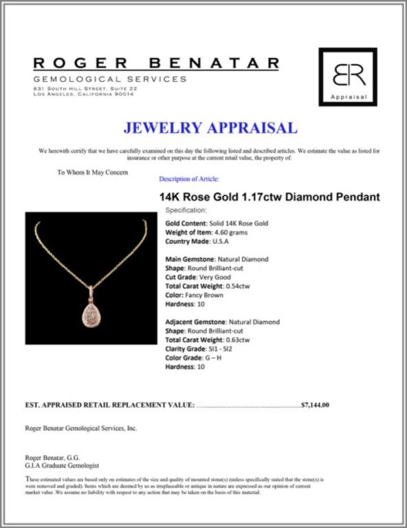 14K Rose Gold 1.17ctw Diamond Pendant