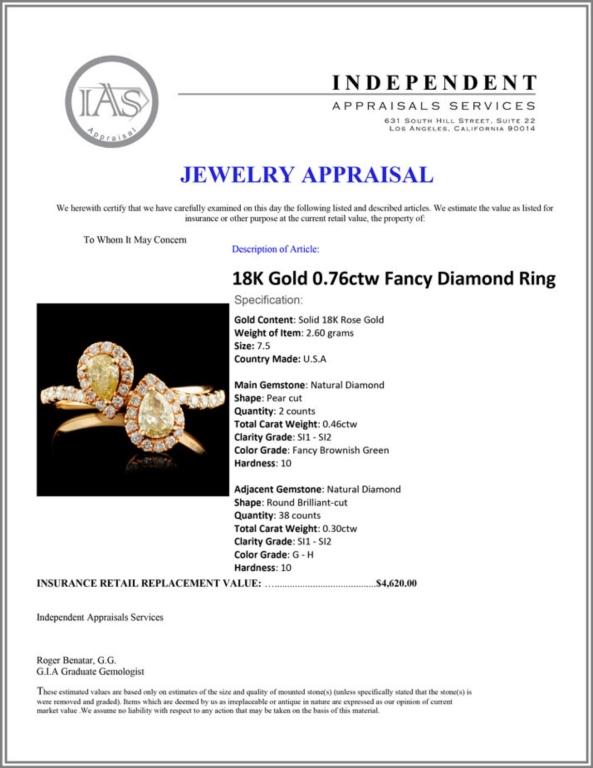 18K Gold 0.76ctw Fancy Diamond Ring