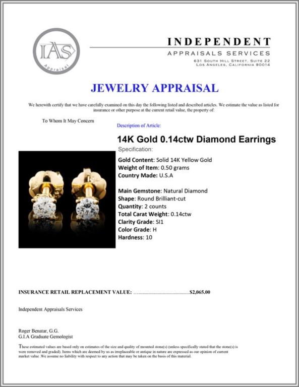 14K Gold 0.14ctw Diamond Earrings