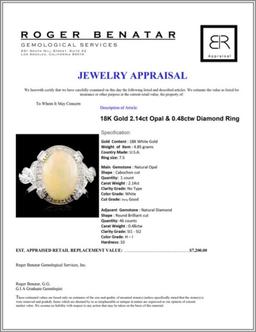 18K Gold 2.14ct Opal & 0.48ctw Diamond Ring