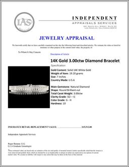 14K Gold 3.00ctw Diamond Bracelet