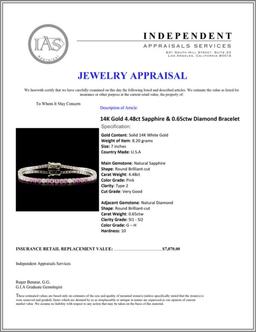 14K Gold 4.48ct Sapphire & 0.65ctw Diamond Bracele