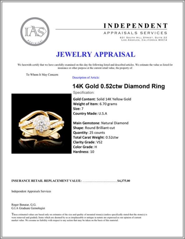 14K Gold 0.52ctw Diamond Ring