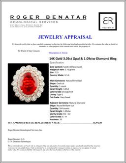 14K Gold 3.05ct Opal & 1.09ctw Diamond Ring