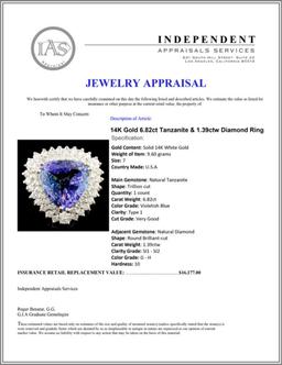 14K Gold 6.82ct Tanzanite & 1.39ctw Diamond Ring