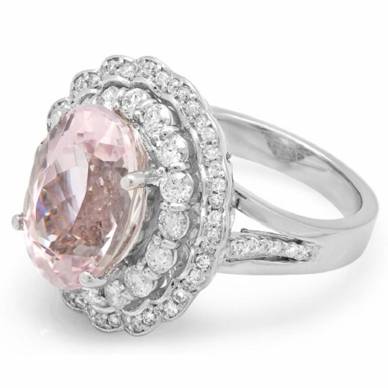 14K Gold 7.50ct Morganite & 1.25ct Diamond Ring