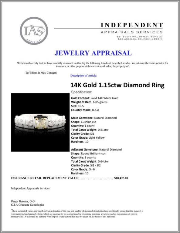 14K Gold 1.15ctw Diamond Ring