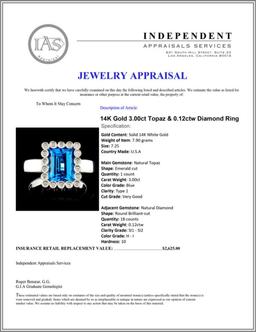 14K Gold 3.00ct Topaz & 0.12ctw Diamond Ring