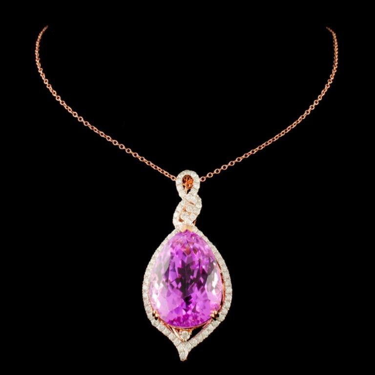 14K Gold 28.58ct Kunzite & 0.78ctw Diamond Pendant