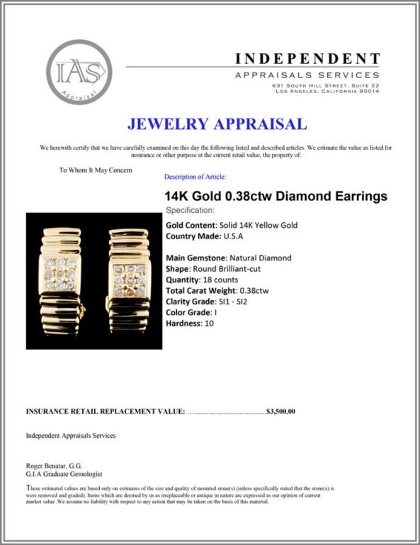 14K Gold 0.38ctw Diamond Earrings