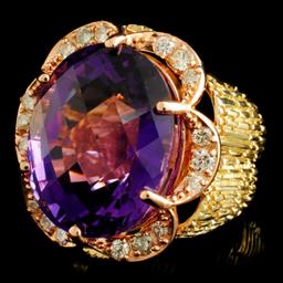 14K Gold 23.02ct Amethyst & 0.75ctw Diamond Ring