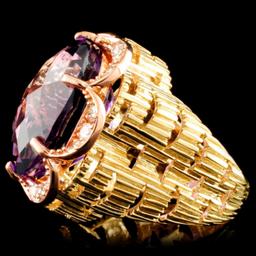 14K Gold 23.02ct Amethyst & 0.75ctw Diamond Ring
