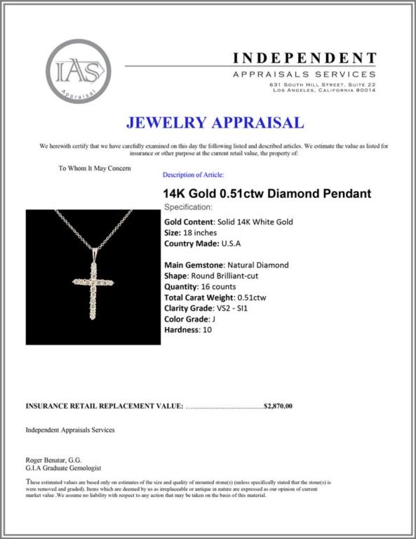 14K Gold 0.51ctw Diamond Pendant