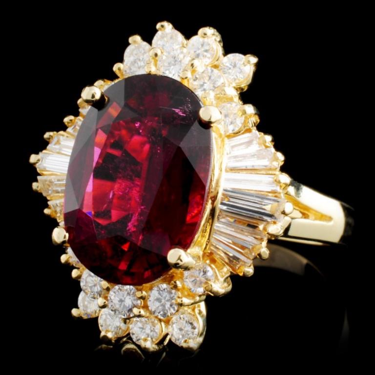 14K Gold 6.08ct Tourmaline & 1.43ctw Diamond Ring