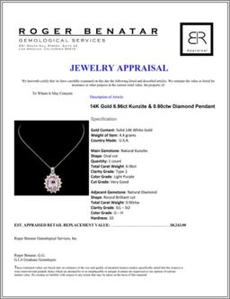 14K Gold 6.96ct Kunzite & 0.90ctw Diamond Pendant