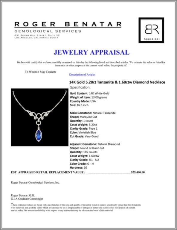 14K Gold 5.20ct Tanzanite & 1.60ctw Diamond Neckla