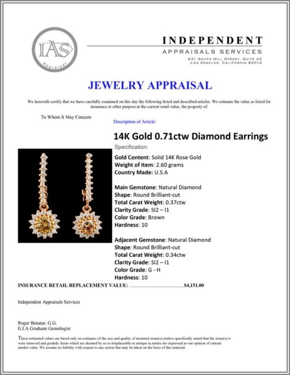 14K Gold 0.71ctw Diamond Earrings