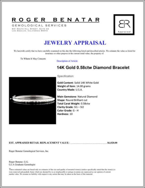 14K Gold 0.58ctw Diamond Bracelet