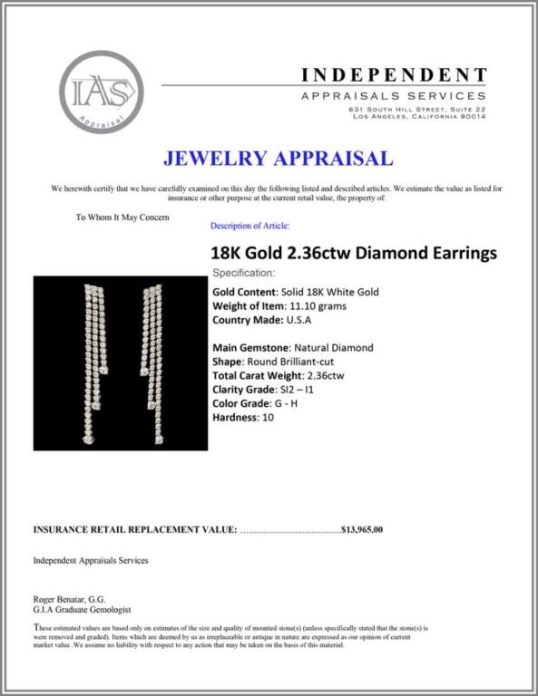 18K Gold 2.36ctw Diamond Earrings