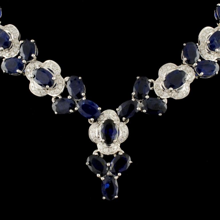 14K Gold 45.55ct Sapphire & 2.70ctw Diamond Neckla