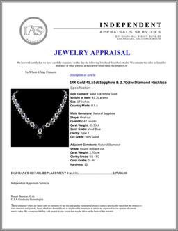 14K Gold 45.55ct Sapphire & 2.70ctw Diamond Neckla