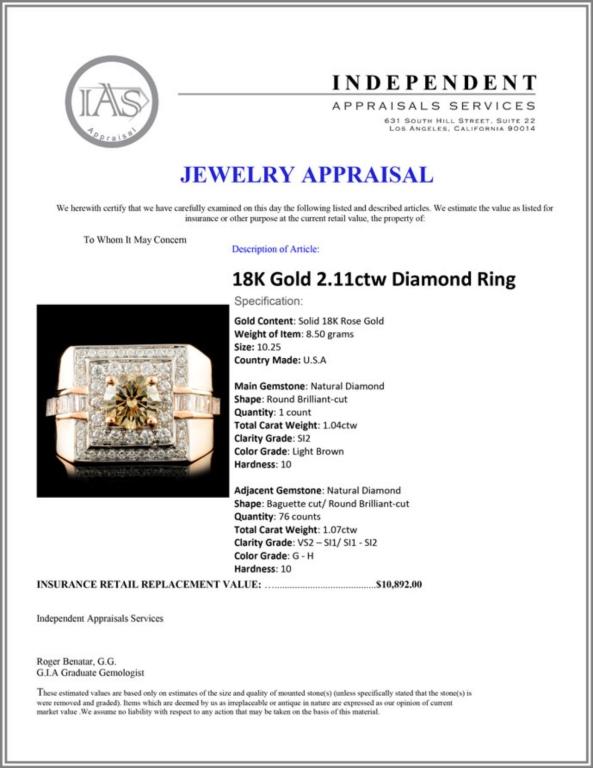 18K Gold 2.11ctw Diamond Ring