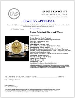 Rolex DateJust YG/SS Diamond 36mm Watch
