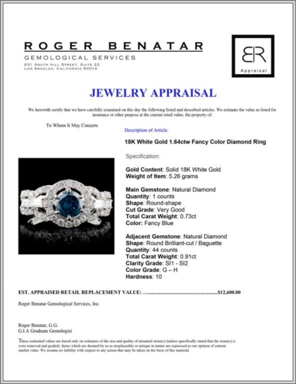 18K White Gold 1.64ctw Fancy Color Diamond Ring