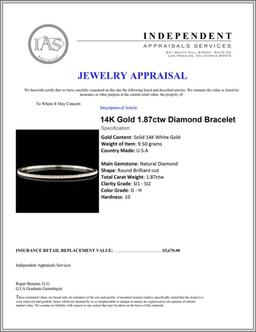 14K Gold 1.87ctw Diamond Bracelet