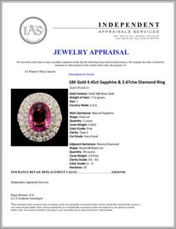 18K Gold 4.45ct Sapphire & 2.67ctw Diamond Ring