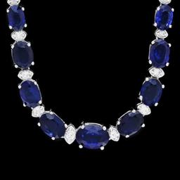 14k Gold 30.00ct Sapphire & 1.00ct Diamond Neckla