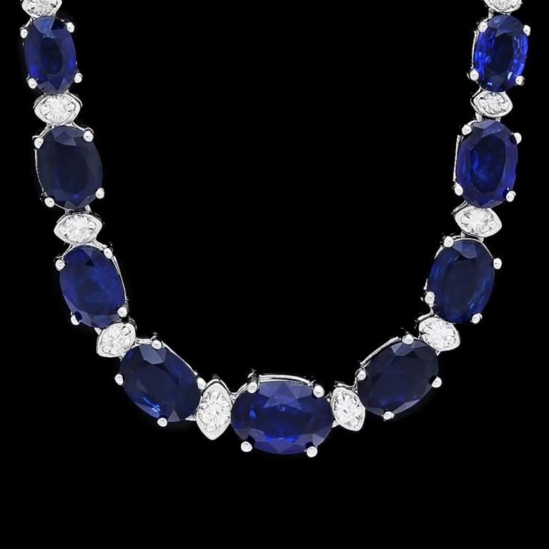 14k Gold 30.00ct Sapphire & 1.00ct Diamond Neckla