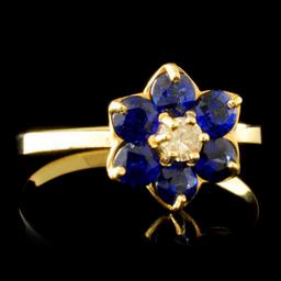 14K Gold 1.00ct Sapphire & 0.10ct Diamond Ring