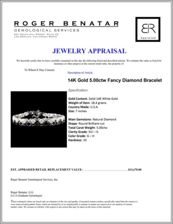 14K Gold 5.00ctw Fancy Diamond Bracelet
