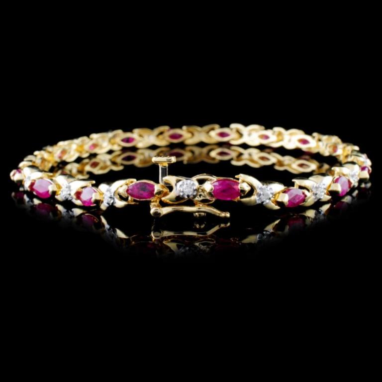 14K Yellow Gold 4.00ct Ruby & 0.25ct Diamond Brace