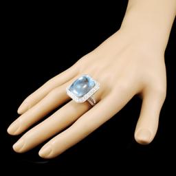 18K Gold 20.84ct Aquamarine & 1.68ctw Diamond Ring