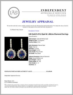 14K Gold 9.27ct Opal & 1.86ctw Diamond Earrings