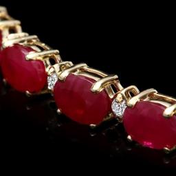 14k Gold 12.00ct Ruby & 0.50ct Diamond Bracelet